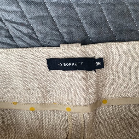 Jo Borkett Linen Wide Leg Flare Pants Tan - Picture 3 of 5